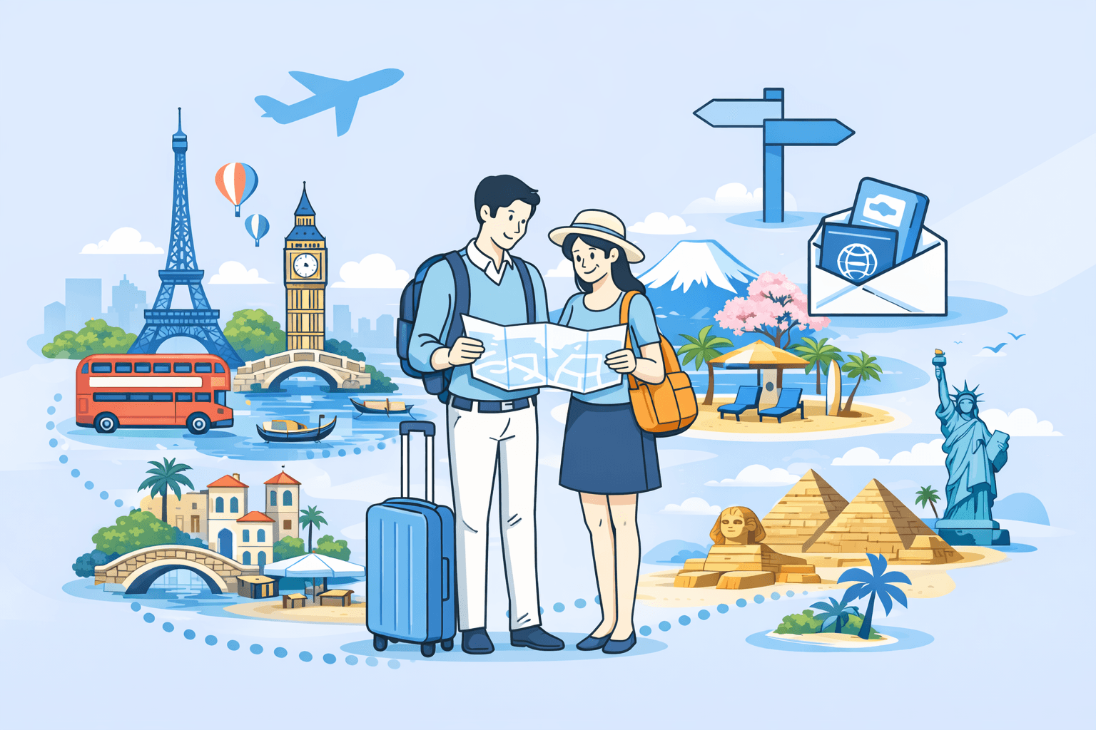 旅行計画を立てるイラスト